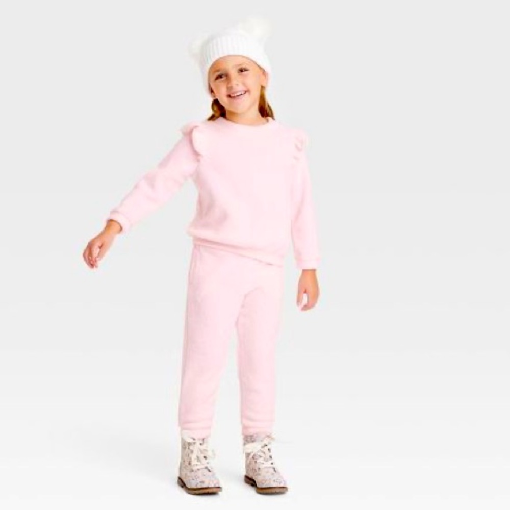 Cat & Jack Reverse Fleece Pink Top and Jogger Set for Toddlers NWT